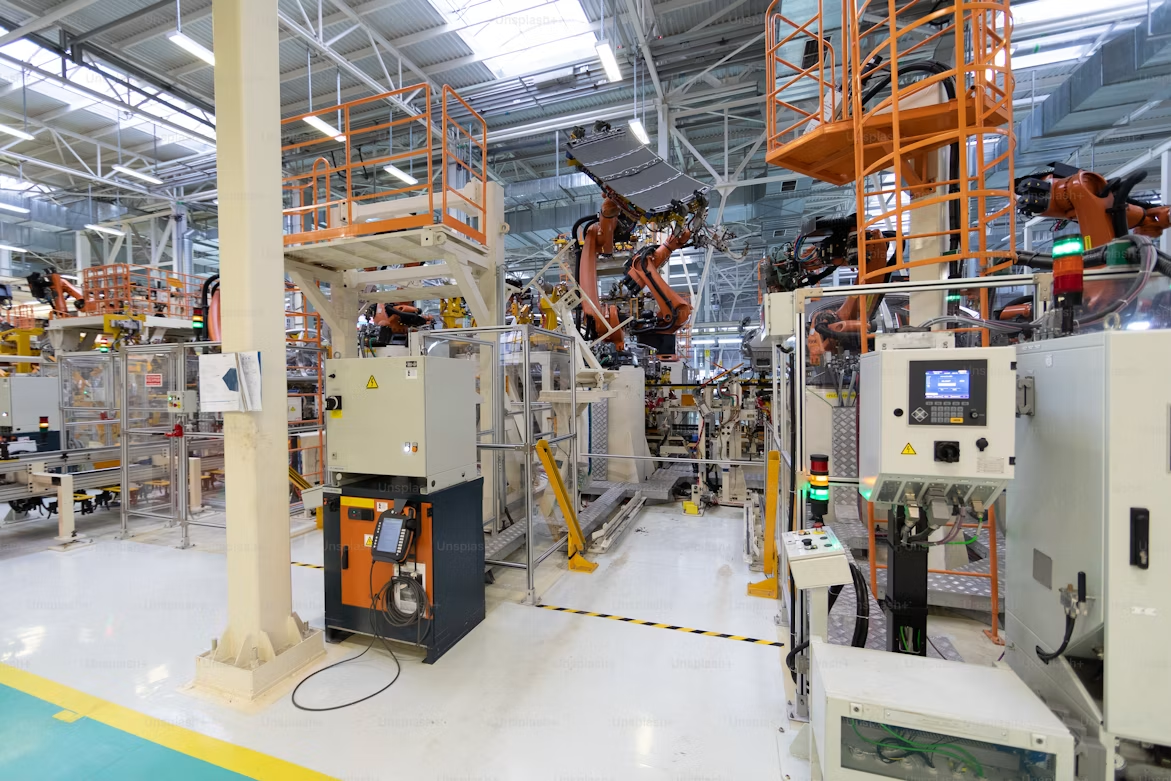 Factory workshop with organized industrial equipment